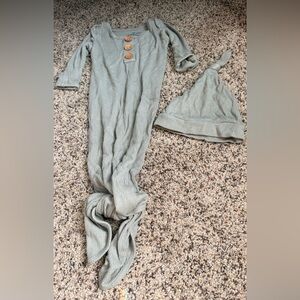 Caden Lane Sage Green newborn Knotted Sleep Gown and Hat Set